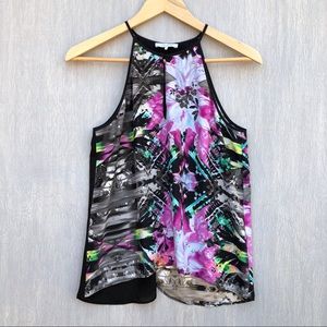 Parker silk split back tank top abstract print M